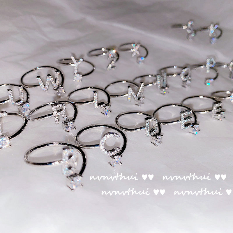 Lady rings with side stones zircon letter 18K white gold 26 English letters adjustable flash diamond micro-inlaid open ring women jewelry gf gift
Lady rings with side stones zircon letter 18K white gold 26 English letters adjustable flash diamond micro-inlaid open ring women jewelry gf gift
