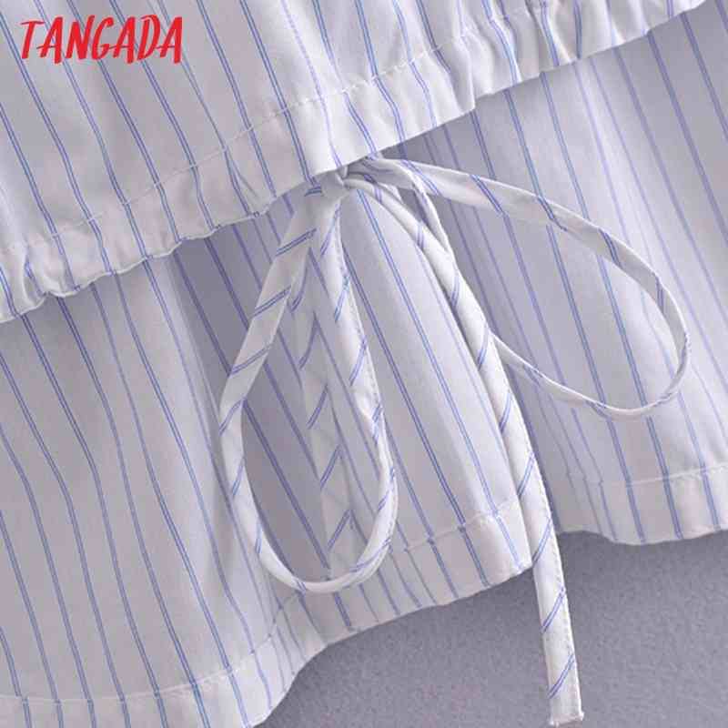 Women Retro Oversized Striped Print Blouse Pocket Chic Female Casual Loose Shirt Blusas Femininas 3H190 210416