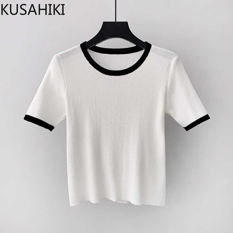 KUSAHIKI Ice Silk Knitted Summer Thin Pullovers Korean Hit Color O-neck Short Sleeve Knitwear Slim Knit Lady Tops 6J194 210602, Black
KUSAHIKI Ice Silk Knitted Summer Thin Pullovers Korean Hit Color O-neck Short Sleeve Knitwear Slim Knit Lady Tops 6J194 210602, Black