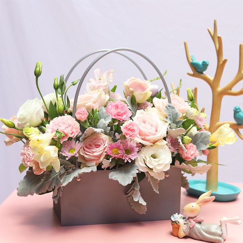 Portable Flower Box Kraft Paper Handy Gift Bag With Handhold Wedding Rose Party Packaging Cardboard For Wrap1