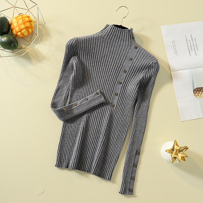 Winter Clothes Women Long Sleeve Half-turtleneck Thickened Women's Sweater Korean Casual Button Decoration Slim Top 11747 210427