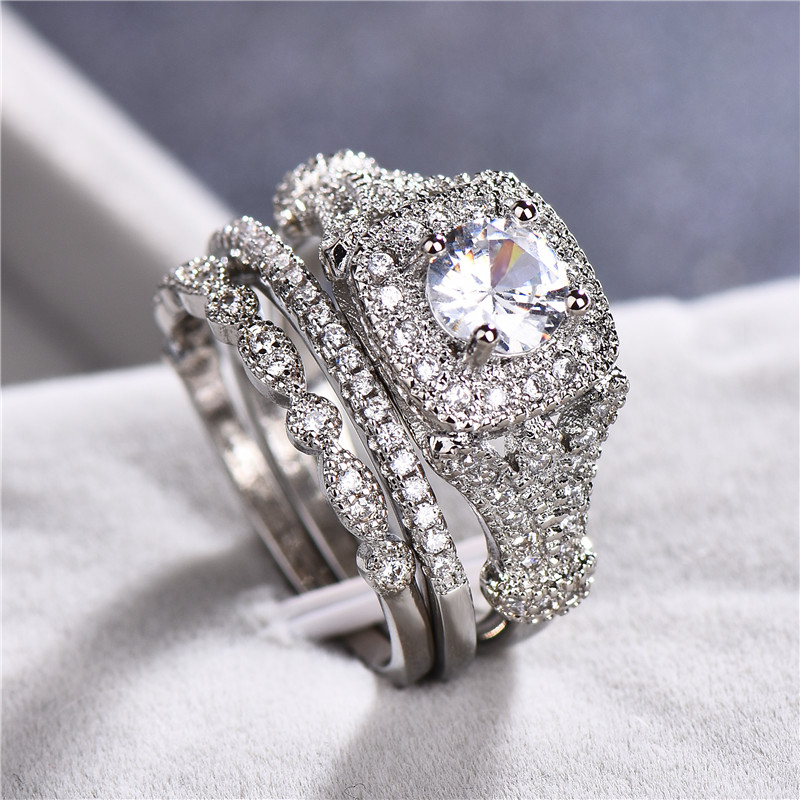 Male Female Crystal Big Stone Ring Set Luxury Silver Color Round Engagement Ring Vintage Bridal Wedding Rings For Women
Male Female Crystal Big Stone Ring Set Luxury Silver Color Round Engagement Ring Vintage Bridal Wedding Rings For Women
