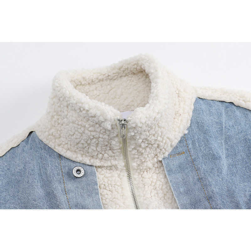 Fashion Thick Warm Autumn Winter Jean Coat For Women Oversized Outwear Lamb Wool Coats Patchwork Denim Jackets Snow Female 211011