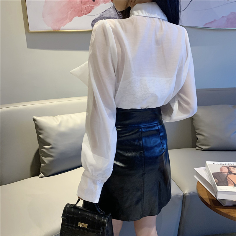 Nomikuma Korean Sweet Bowknot Blouse Shirt Causal Hollow-out Women Tops Spring New Lantern Sleeve Solid Blusas Mujer 6D986 210427