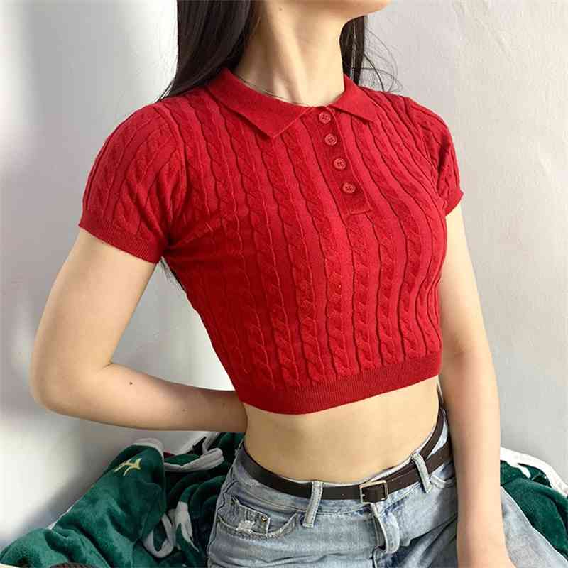 Women Textured Knitted Crop sweater 210512