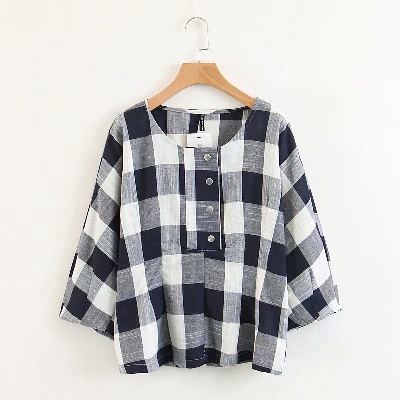 Summer Cotton Linen Plaid Blouse Puff Sleeve O neck Pullover Shirt Loose Casual Preppy Style Tops XZ2465 210525, Black
Summer Cotton Linen Plaid Blouse Puff Sleeve O neck Pullover Shirt Loose Casual Preppy Style Tops XZ2465 210525, Black