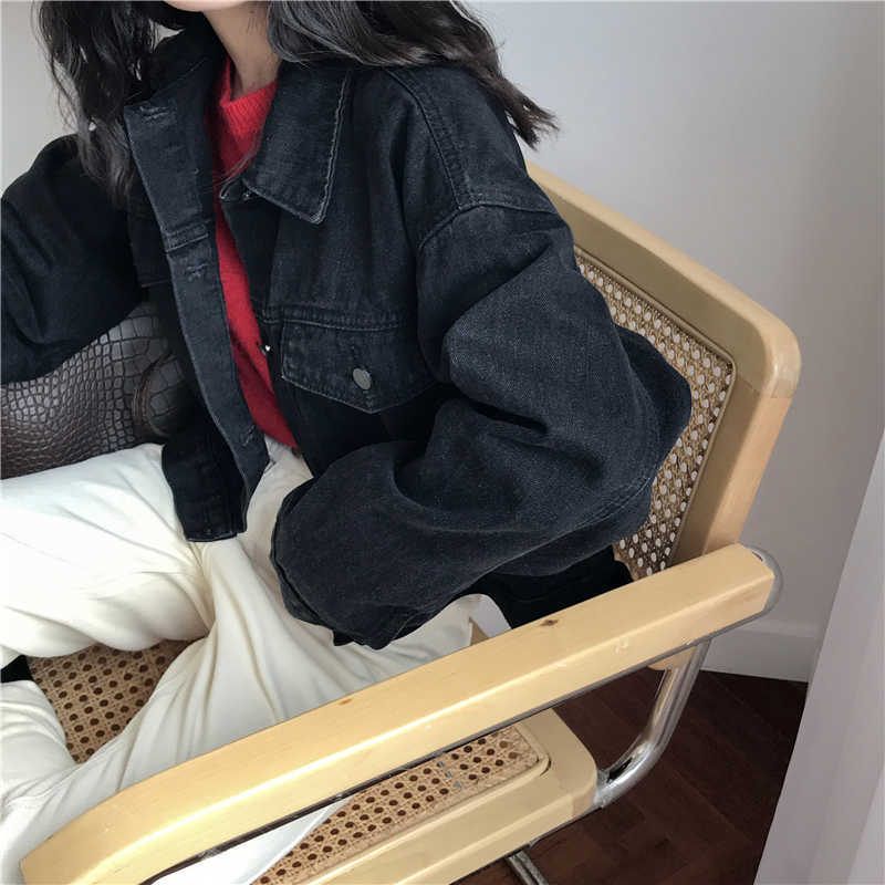 Chic short denim jacket female spring Korea ins Harajuku vintage BF solid fashion oversize loose casual women shirt 210608, Black
Chic short denim jacket female spring Korea ins Harajuku vintage BF solid fashion oversize loose casual women shirt 210608, Black