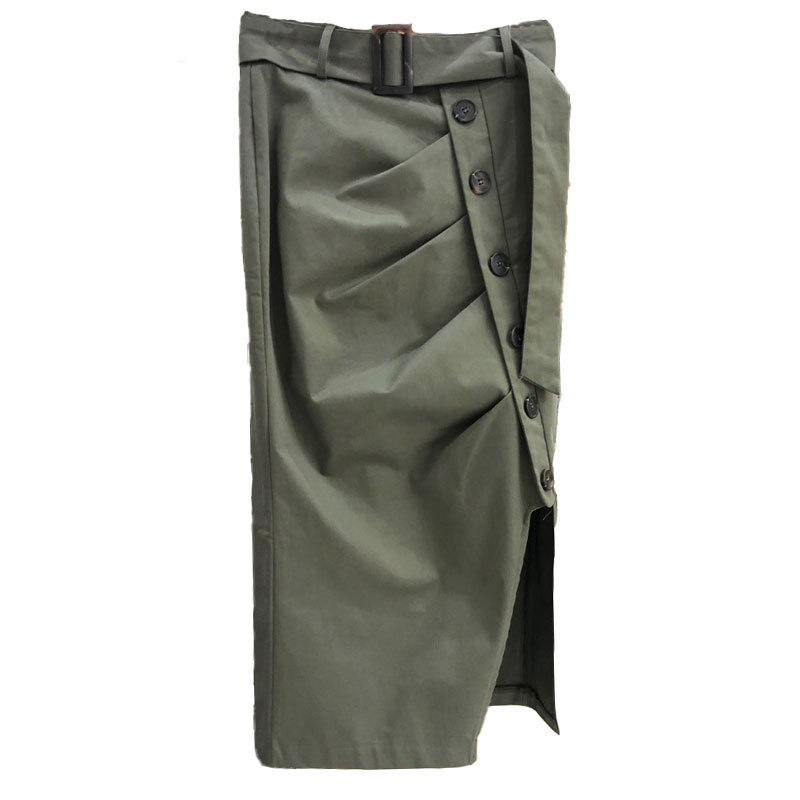 Nomikuma Fashion Single Breasted Split Skirts Elegant Women Korean Belt High Waist Split Skirt New Faldas Mujer 6D784 210427