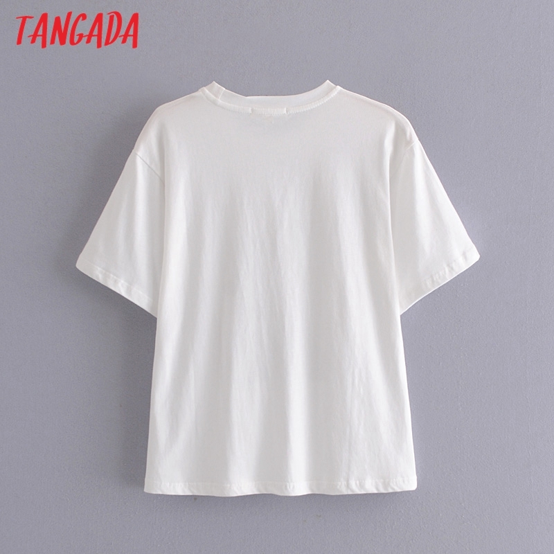 Women Print White Cotton T for Summer Short Sleeve O Neck Tees Ladies Casual Tee Shirt Top 4D6 210416