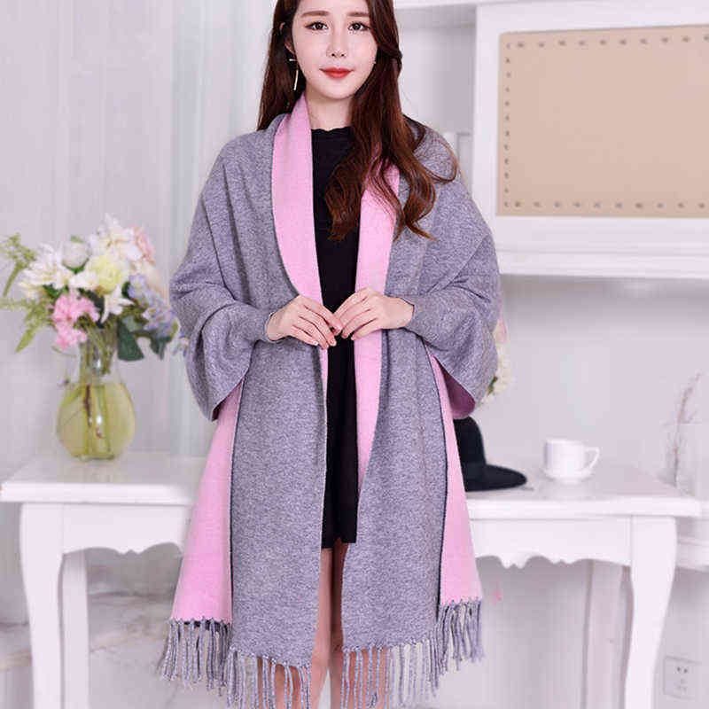 Women Winter Poncho with Sleeve Shawls and Wraps Pashmina Red Thicken Scarf Stoles Femme Hiver Warm Reversible Ponchos Capes 211227