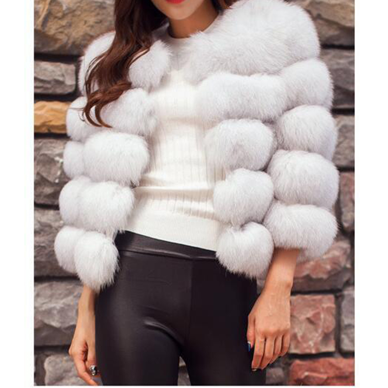 Women's New Launch Short Cross-cut Faux Fur Fox Furs Coat, Black