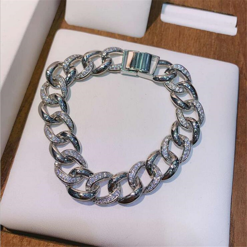 Hip Hop Vintage White&Black Gold Fill Pave White Sapphire CZ Dia Bracelet