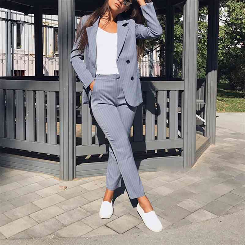 Work Pant Suits OL 2 Piece Sets Double Breasted Striped Blazer Jacket & Zipper Trousers Suit For Women Set Feminino Spring 210709, White
Work Pant Suits OL 2 Piece Sets Double Breasted Striped Blazer Jacket & Zipper Trousers Suit For Women Set Feminino Spring 210709, White