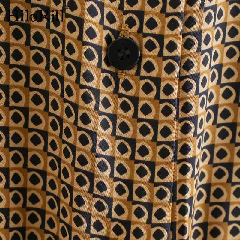 Lady Elegant Geometric Print Shirt Dress Long Sleeve Office Wear Bandage Pleated Chic Sundress Robe Femme 210508