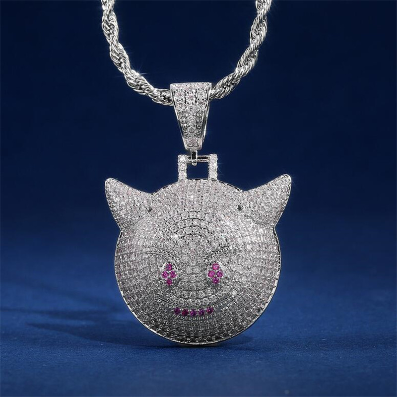 Sterg Sier Devil Pendant Necklace with Pave 5A Zircon CZ Dias for Men and Women - Hip Hop Punk Jewelry 91bc