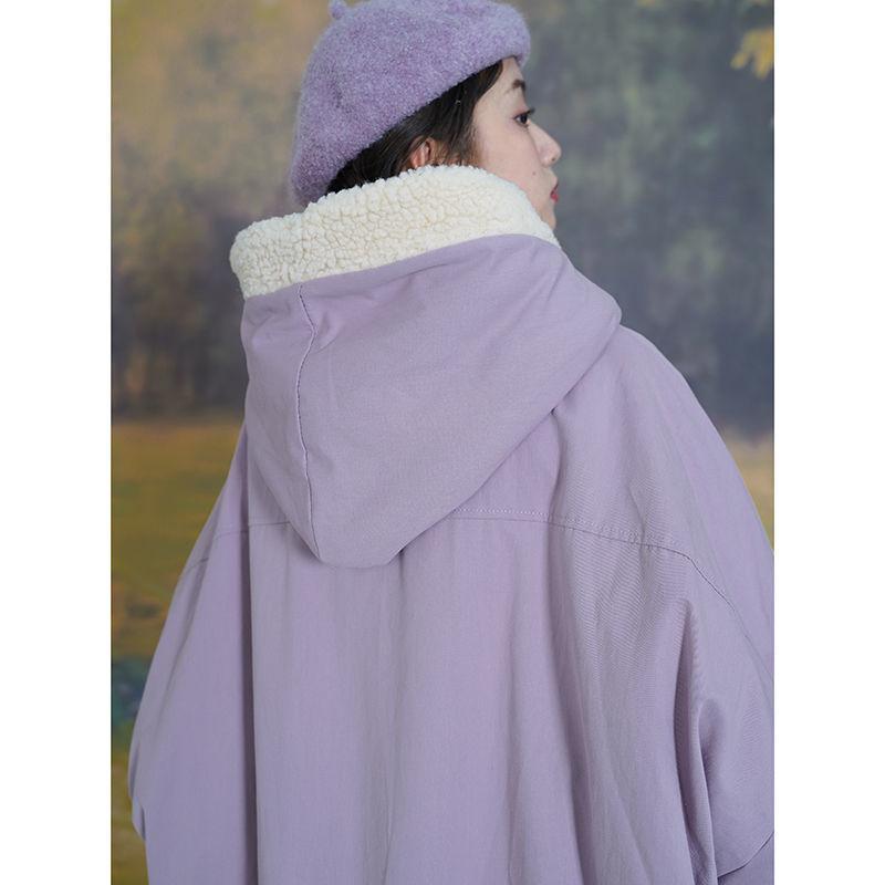 Women's Down & Parkas Winter 2021 Female Students Korean Version Loose Padded Jacket Imitation Lamb Wool Coat Over The Knee Parka