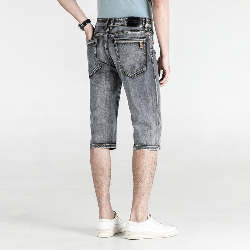 Men's Denim Shorts Summer Grey Short Trousers Micro Stretch Breeches Vintage Bermuda Male Jeans Length 3/4 Pants Long Shorts Men 210518