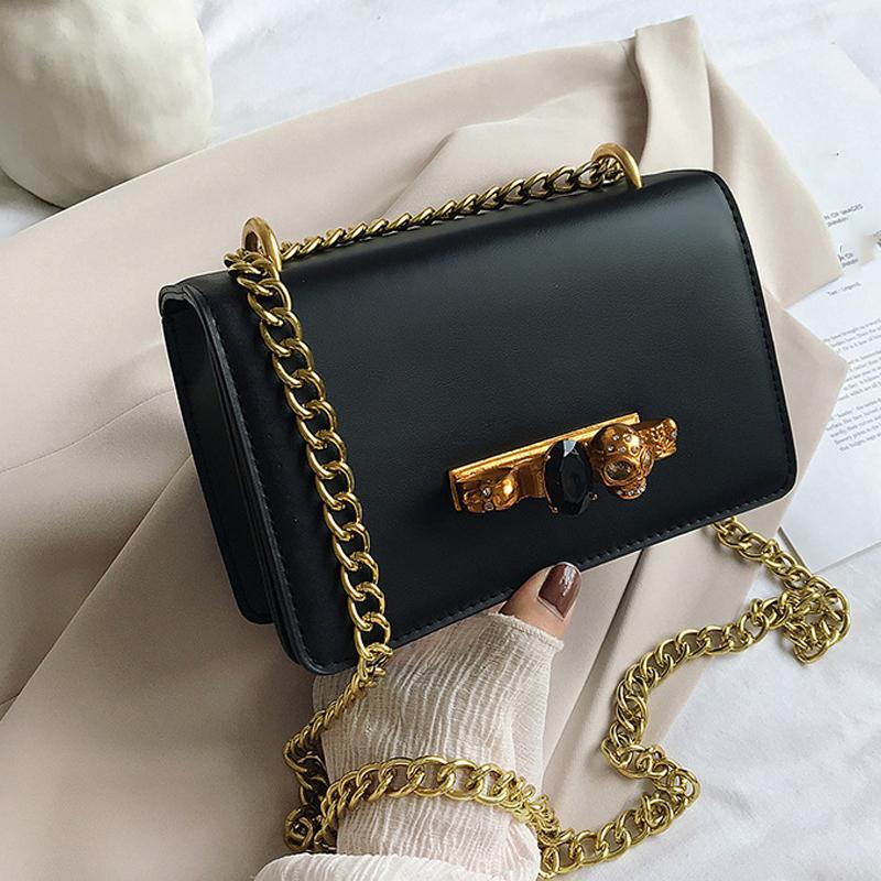 Exquisite New Leather Evening Bag For Women - Hot Skull Chain Shoulder Messenger, Small Square Crossbody