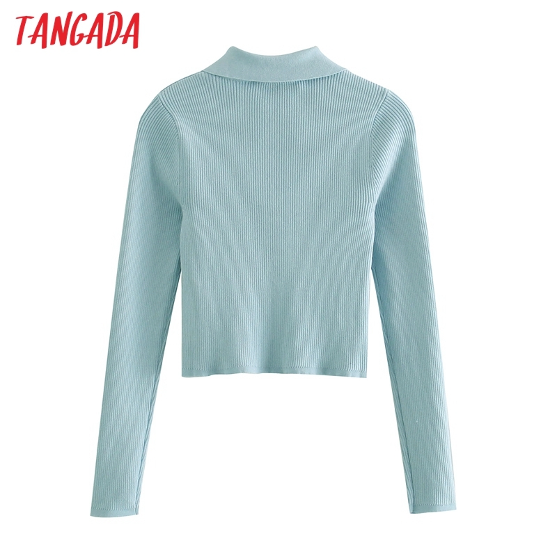 Women Fashion Solid Slim Cropped Knitted Sweater Vintage Long Sleeve Female Pullovers Chic Tops BE479 210416