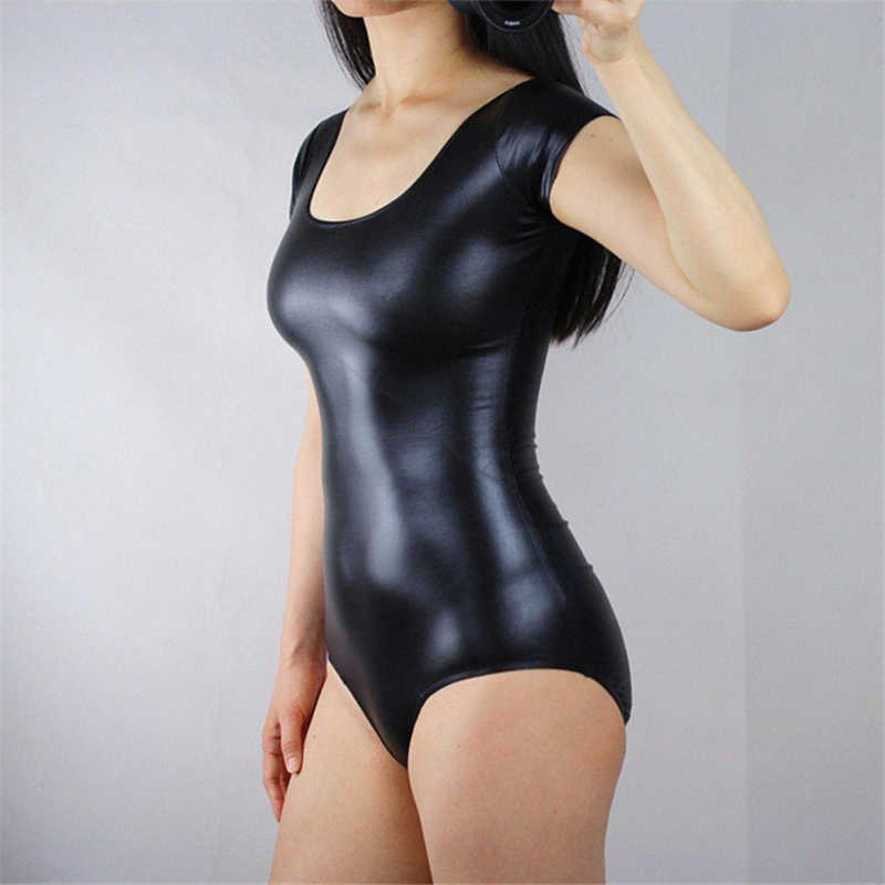 Plus Size Sexy Bodycon Bodysuit Women Short Sleeve Scoop Neck Body Tops Shiny Metallic Leotard Basic Skinny Rompers 210622