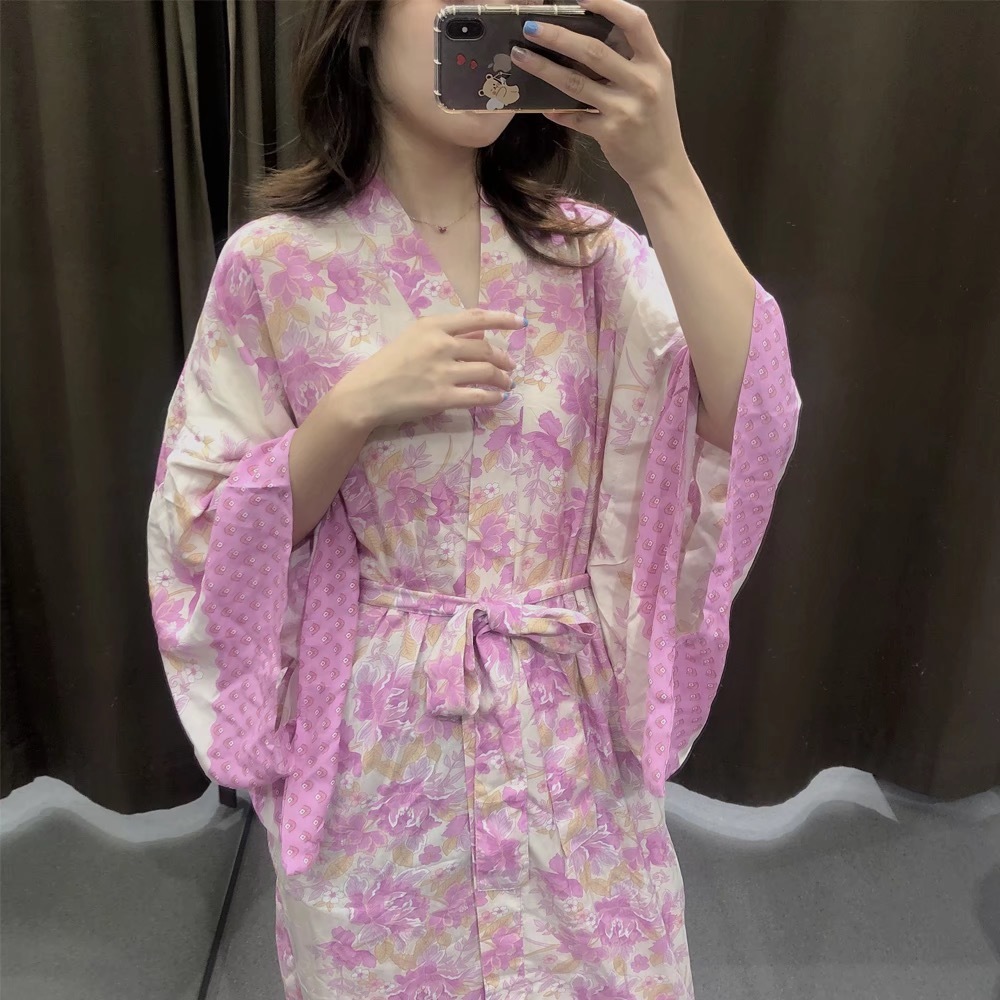 Autumn BOHO Location Floral Print Long Kimono Shirt Green Hippie Women Tie Bow Sashes Cardigan Loose Blouse Tops Holiday 210429