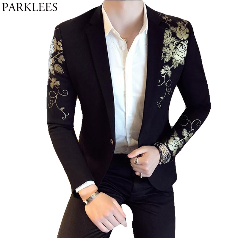 Gold Flower Print One Button Blazer Jacket Men Brand New Party Wedding Festival Stylish Slim Suit Blazer Men Costume Homme 201104, Black
Gold Flower Print One Button Blazer Jacket Men Brand New Party Wedding Festival Stylish Slim Suit Blazer Men Costume Homme 201104, Black
