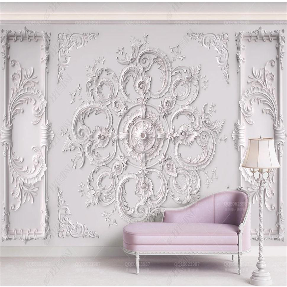 wallpaper ceilings 3d three-dimensional embossed European pattern carved TV background wall