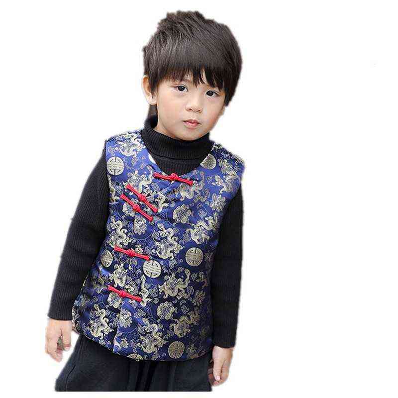 Red Celebration Children Vest Coat Chinese Year Baby Boy Clothes Winter Thick Kids Outfits Outwear Kid Waistcoat Dragon 211203