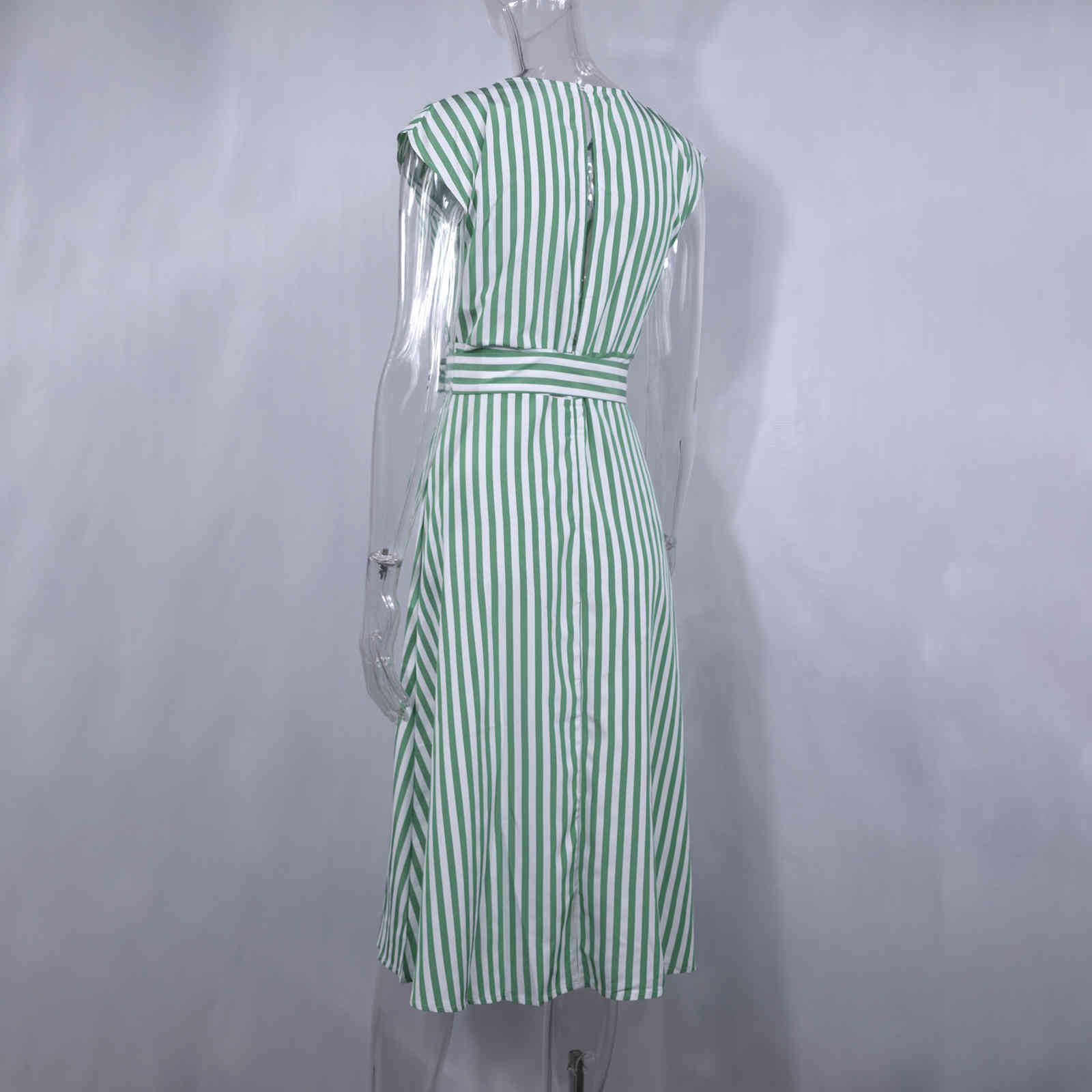 Lossky Summer Women Stripe Long Dress Sexy Deep V-neck Elegant Ladies Dresses Womens Clothing Midi Dress For Women Casual 210331