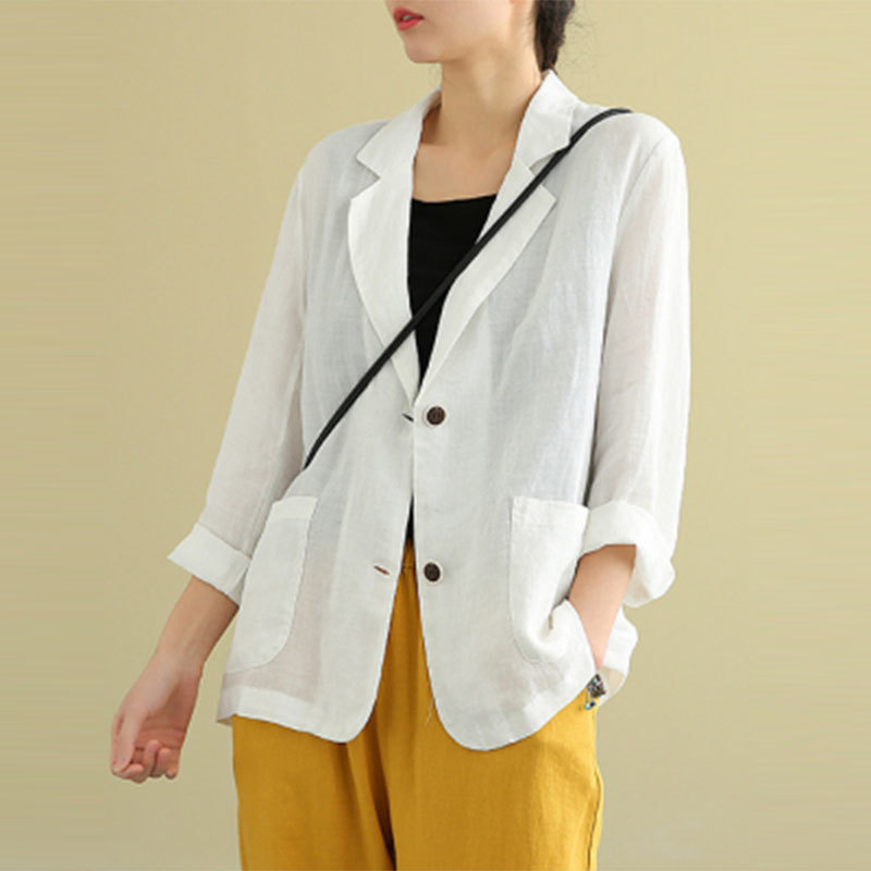 Spring Autumn Arts Style Women Long Sleeve Single Breasted Casual Blazer Coats Femme Loose Cotton Linen Vintage Blazers M451 210512