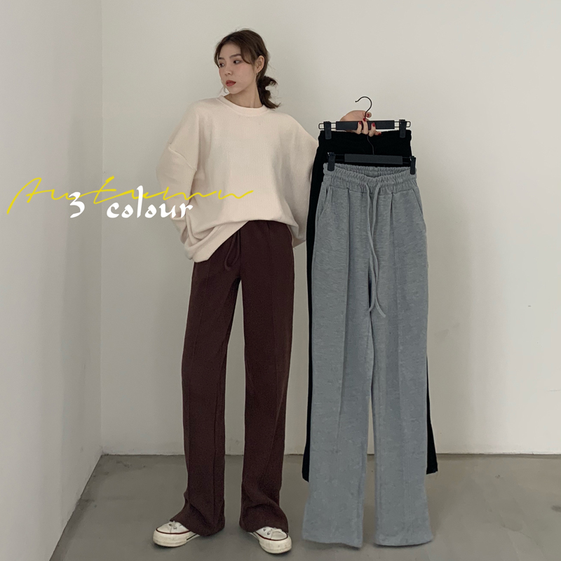 OL Vintage Elastic High Waist Wide Leg Pants Women Bottoms Autumn Winter Solid Casual Sweatpants Loose Trousers Femme 210421