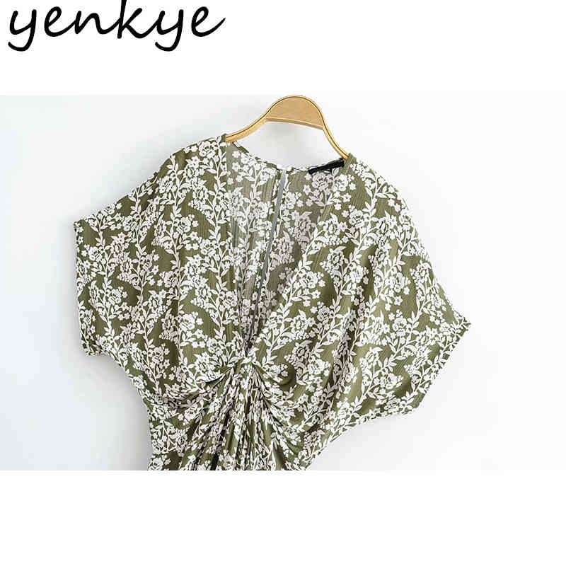 YENKYE Vintage Floral Print Holiday Summer Boho Dress Women Deep V Neck Batwing Sleeve Sexy Slits A-line Long Maxi Dress Robe 210515