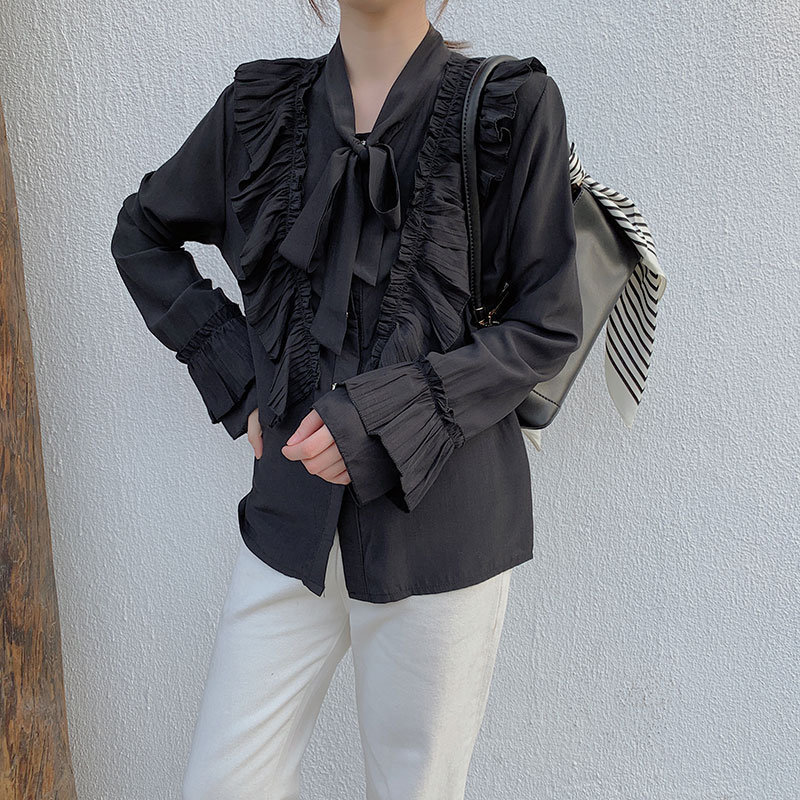 OL Formal High Street Bow Solid Large Size Feminine All Match Shirts Spring Lace Up Women Gentle Blouses Tops 210421