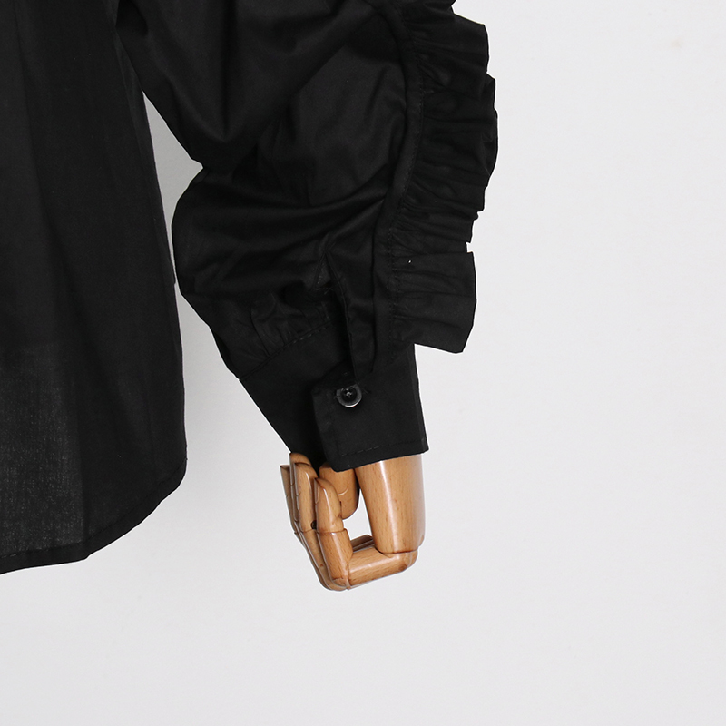 TWOTWINSTYLE White Patchwork Ruffle Shirt For Women Lapel Long Sleeve Casual Tunic Blouse Female Fashion Clothing Style 210517