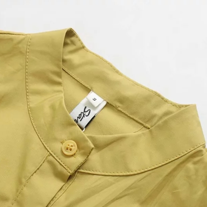 Fashion Women Long Sleeve Cotton Shirt Leisure Lady Stand Collar Blouse Loose Tops S6381 210430