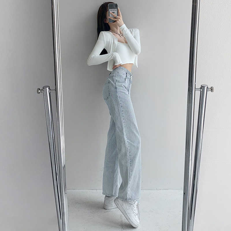 High Waist Loose Comfortable Jeans For Women Streetwear Fashionable Straight Pants Mom Washed Boyfriend 210922