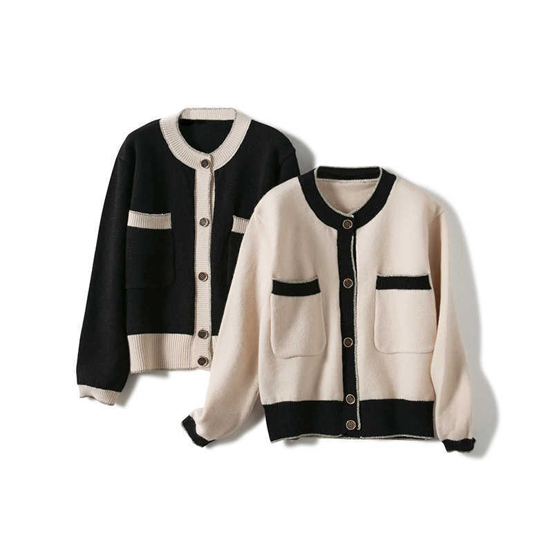 H.SA Fall Fashion Women Winter CLothese Black White Elegant Sweater And Cardigans Long SLeeve Button Up Knit Coat OL Jacket 210716