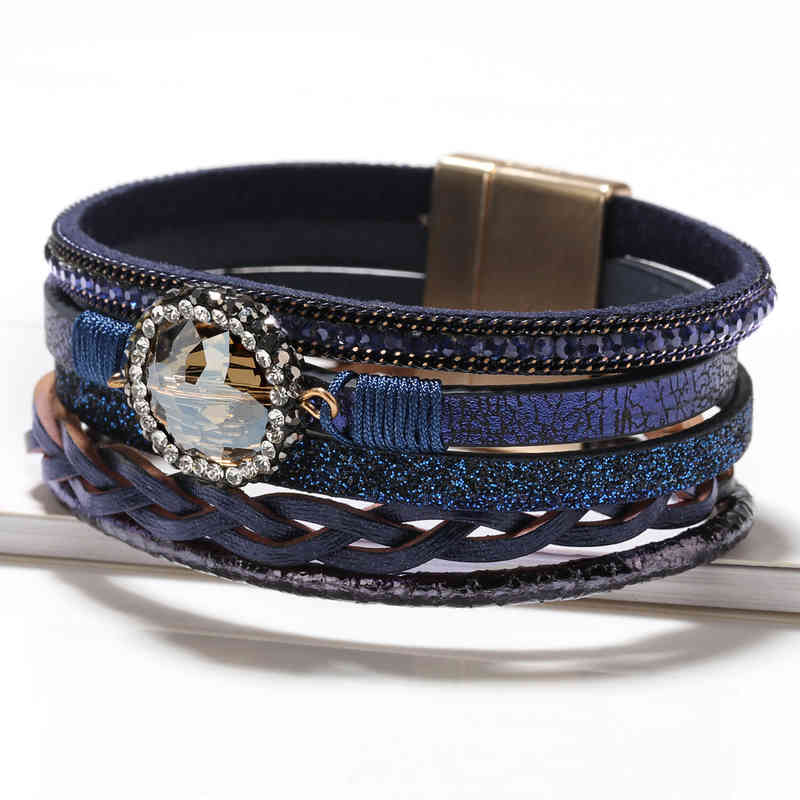 Bangle Charm Bracelets Multi Layer Hand Woven Natural Crystal Lovers Women's Jewelry