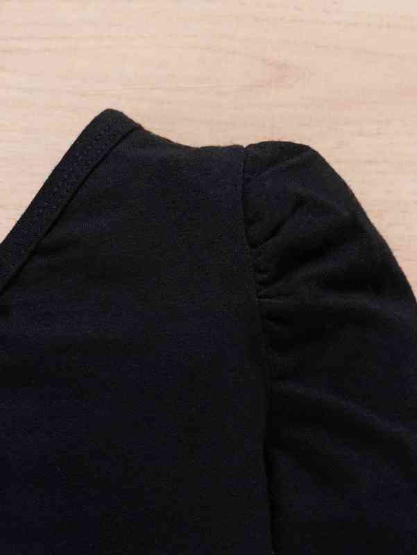 Baby One Shoulder Top & Houndstooth Print Skirt With Headband SHE