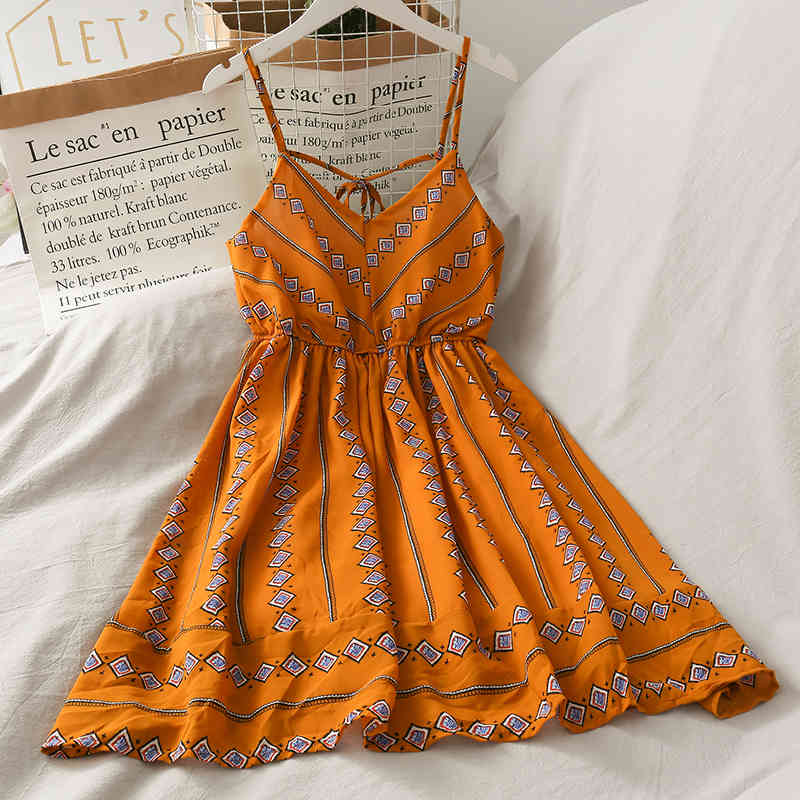 OCEANLOVE Sexy A-line Vestido Fashion V Neck High Waist Dresses Women Print Sleeveless Beach Style Dresses Chic Ropa Mujer 16415 210331Z