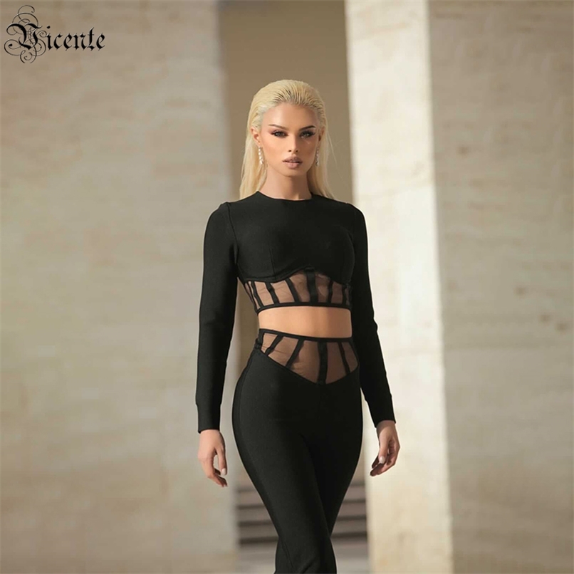 Trendy Black Two Pieces Suit Voile Splicing Design Celebrity Party Bandage Crop Tops Pants 210520
Trendy Black Two Pieces Suit Voile Splicing Design Celebrity Party Bandage Crop Tops Pants 210520