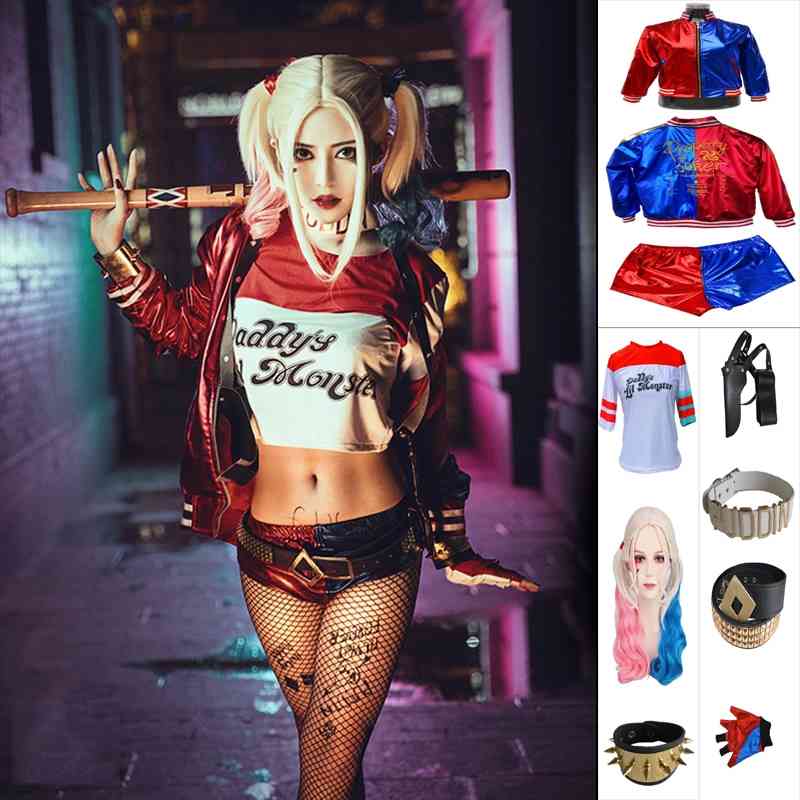 Suicide Cosplay Costumes Harley Squad Quinn Cos Embroidery Coat T-shirt Accessories Full Set Party Dress Halloween, Black;red
Suicide Cosplay Costumes Harley Squad Quinn Cos Embroidery Coat T-shirt Accessories Full Set Party Dress Halloween, Black;red