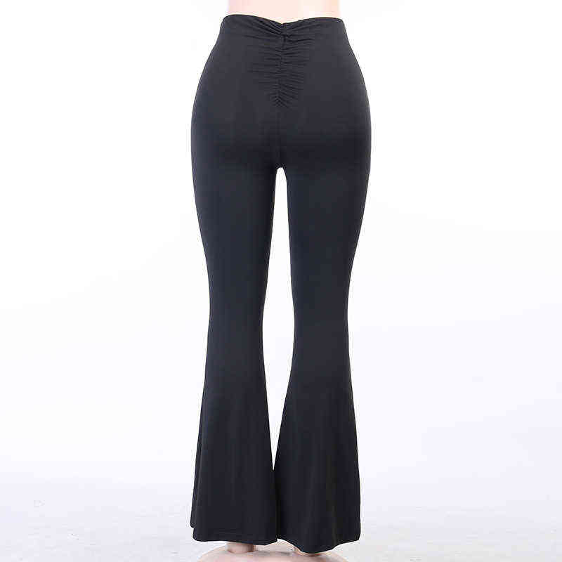 Viifaa Black Solid High Waist Skinny Flare Pant Ruched Back Slim Fit Femme Spring Stretchy Trousers 211124Z
