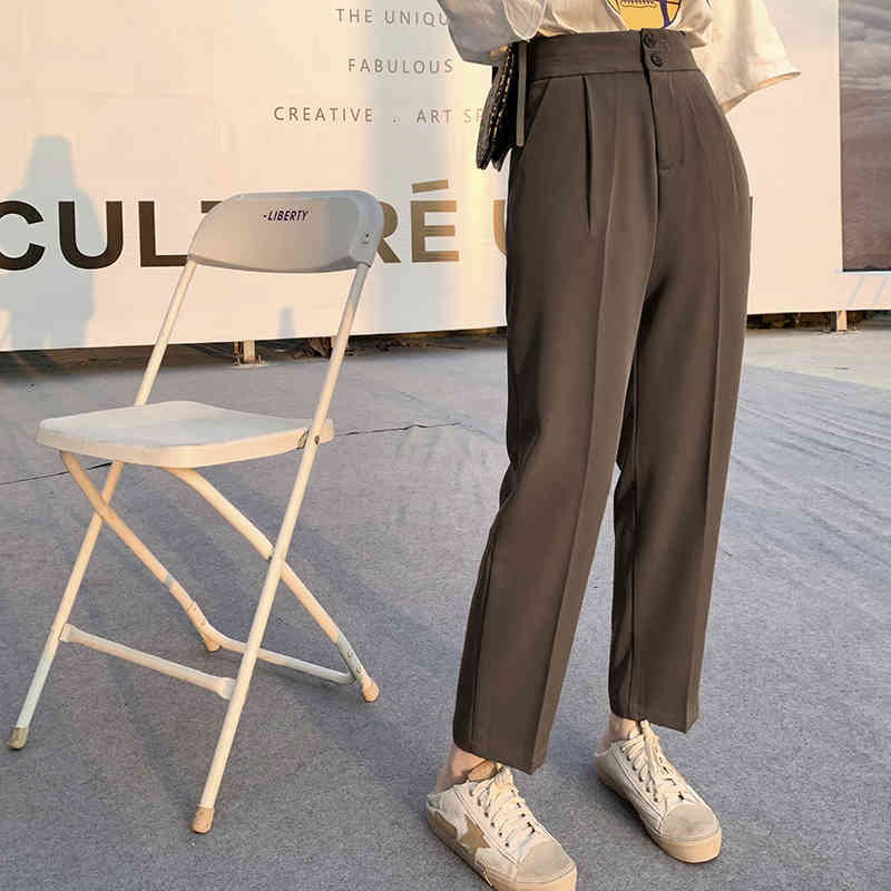 QOERLIN Business Pants Formal Straight Pants Slim Fit Trousers BlackBrown Suit Pants SXL Office Ladies AnkleLength Trouser 210412