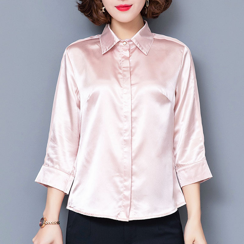 Korean Fashion Clothing Chiffon Blouse Women Three Quarter Button Solid Plus Size Top Pink And White OL Ladies Tops 7996 50 210415