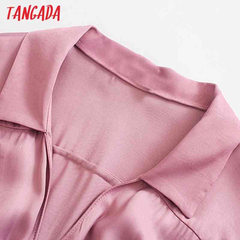 Fashion Women Pink Pleated Loose Shirt Sleeve High Street Ladies Long Dress 5Z30 210416