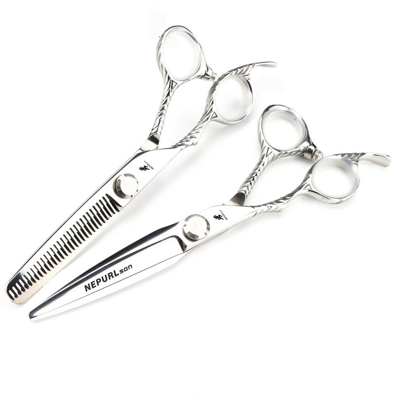 NEPURLSON 6.0 inch left hand hair cutting scissors kit 440C stainless steel with leather case