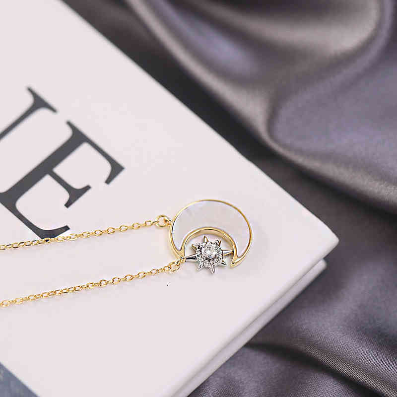 S925 Silver Small Xi Moon and a Half Star Necklace Female Creative Niche Net Red Ins Cold Wind Color Separation Clavicle Chain
