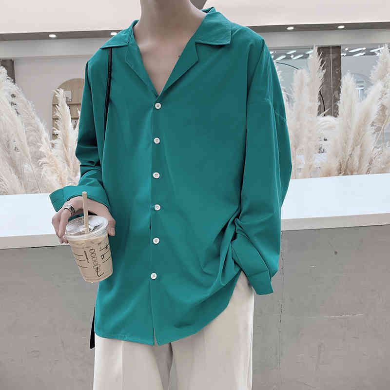 Men's Suit Collar Lining Loose Coats Long Sleeve Slim Fit Shirt French Cuff Mens Fashion 6 Color Shirts Camisa Masculina 210410