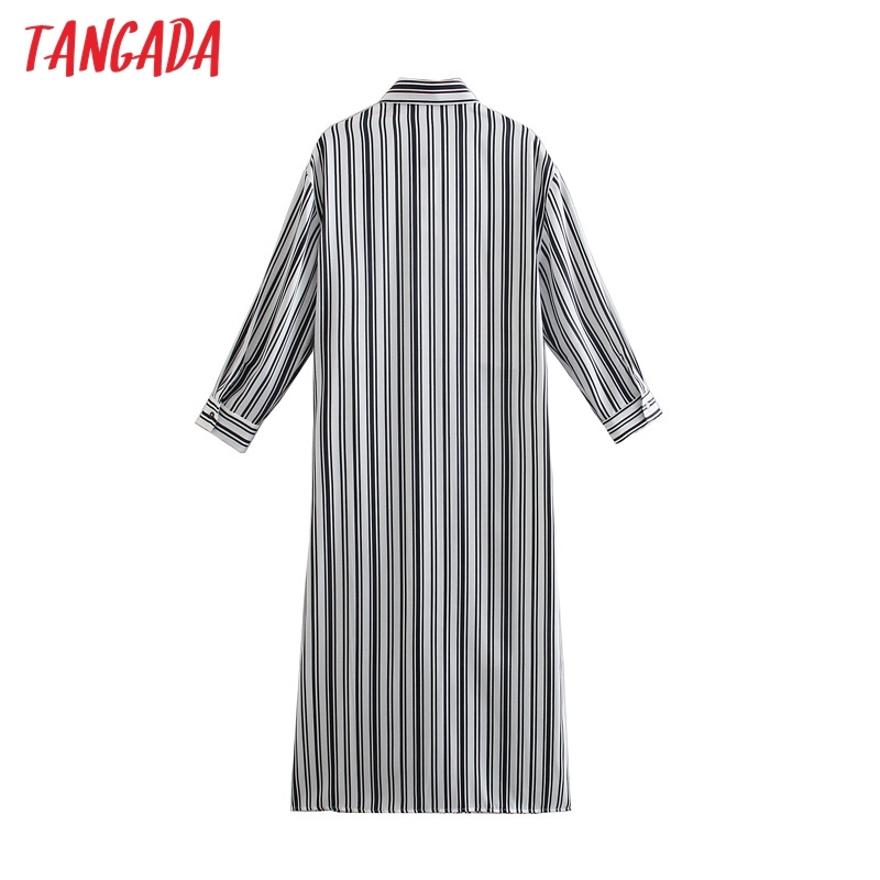 Fashion Women Striped Print Shirt Bow Long Sleeve Office Ladies Midi Dress 5Z69 210416